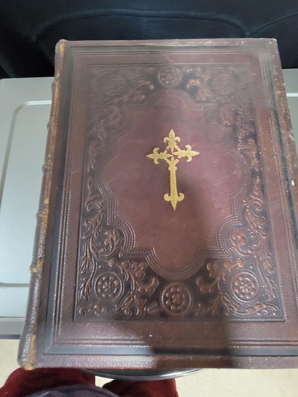 Embossed Leather Prayer Book with Gold Cross